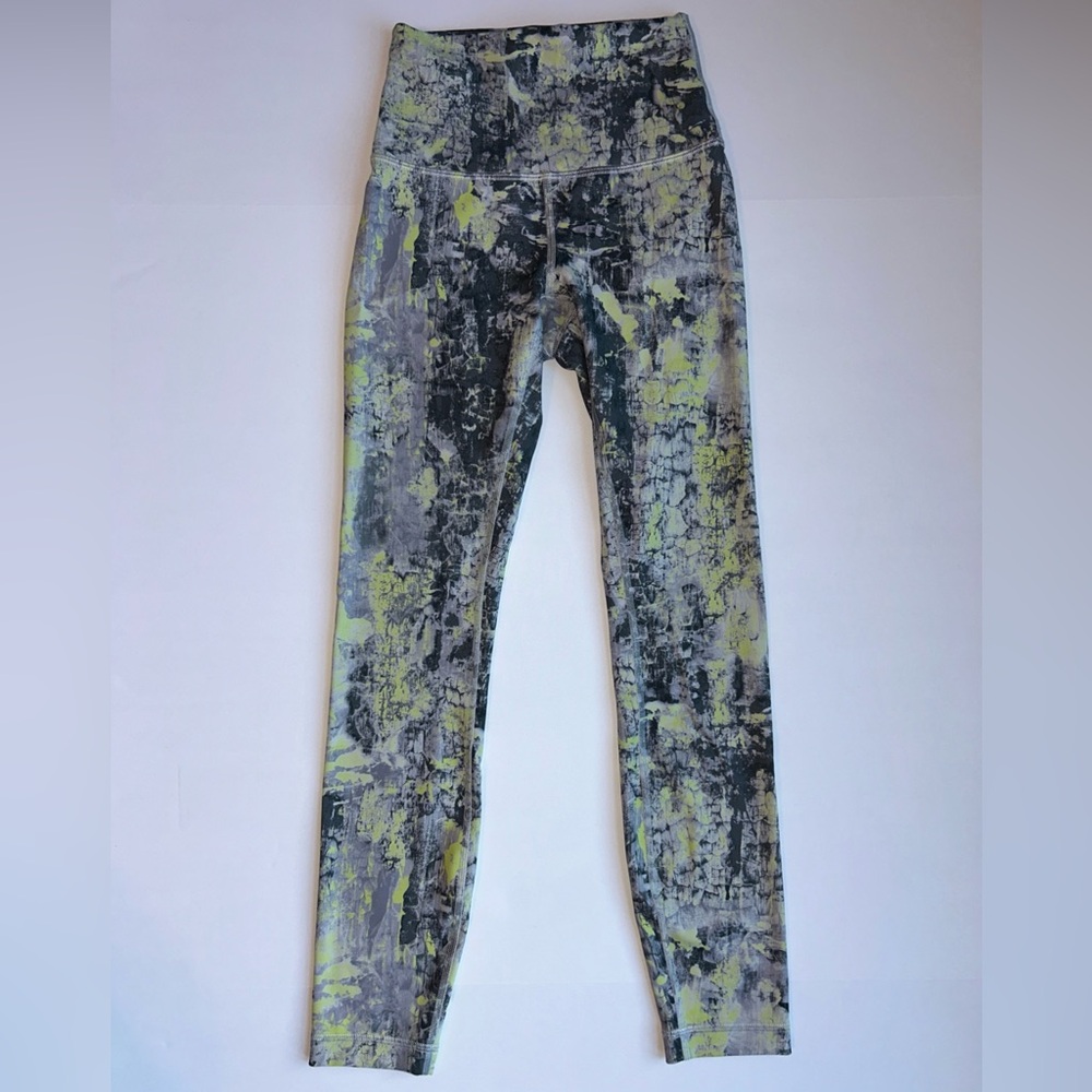 Lululemon Wunder Train HR Tight 25” Everlux LW5DJ7S CGSM Grey Yellow Size 2